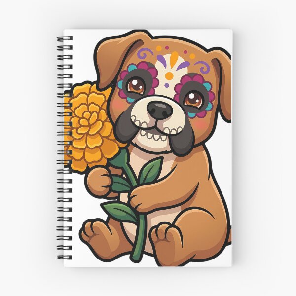 Item preview, Cute Sugar Skull Boxer Puppy with a Marigold Bloom designed and sold by pumsquare.