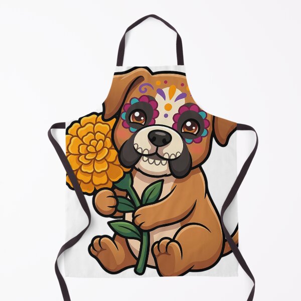 Item preview, Cute Sugar Skull Boxer Puppy with a Marigold Bloom designed and sold by pumsquare.