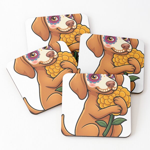 Item preview, Cute Sugar Skull Vizsla with a Marigold Bloom designed and sold by pumsquare.