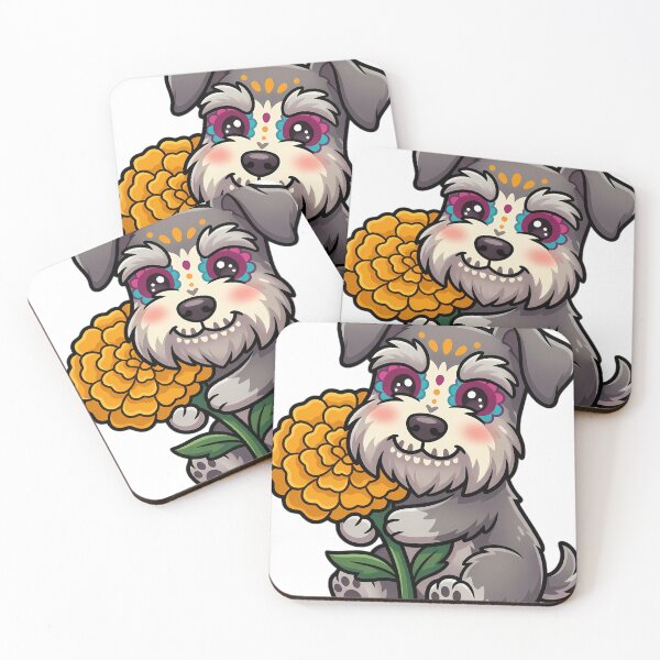 Item preview, Cute Sugar Skull Miniature Schnauzer with a Marigold Bloom designed and sold by pumsquare.