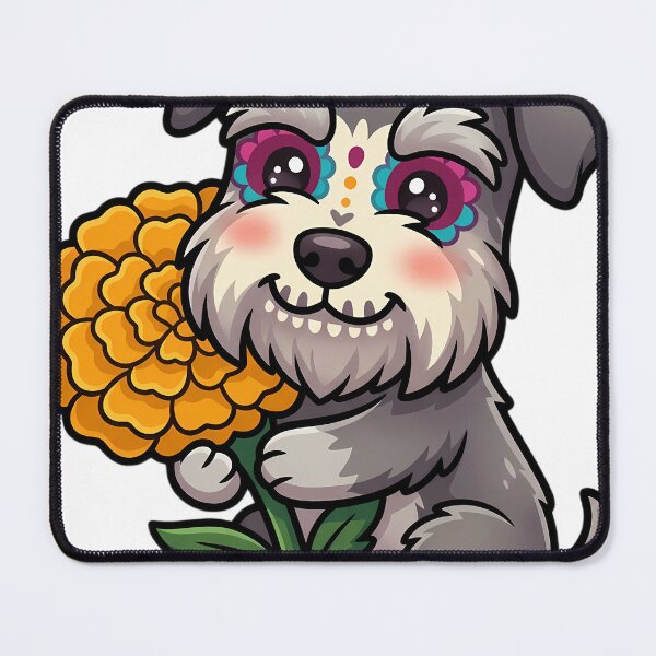 Item preview, Cute Sugar Skull Miniature Schnauzer with a Marigold Bloom designed and sold by pumsquare.