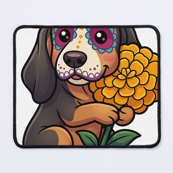 Item preview, Cute Sugar Skull Bloodhound with a Marigold Bloom designed and sold by pumsquare.