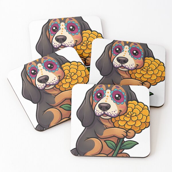 Item preview, Cute Sugar Skull Bloodhound with a Marigold Bloom designed and sold by pumsquare.
