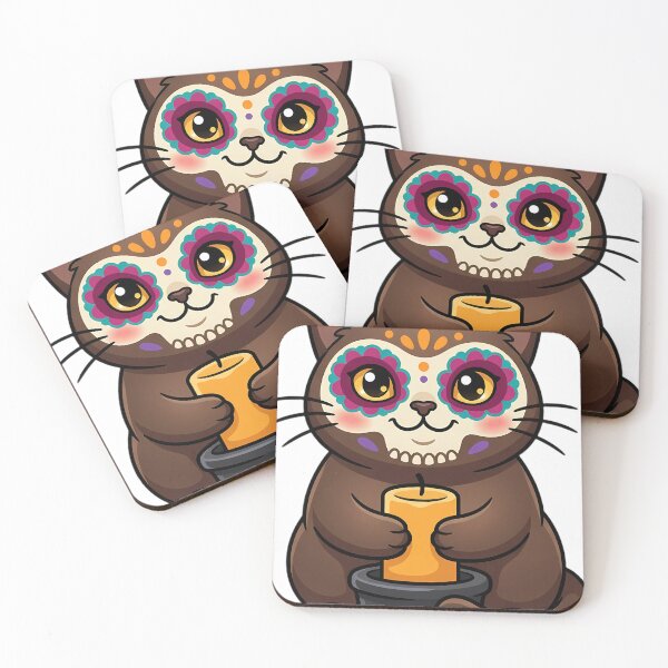 Item preview, Cute Sugar Skull Burmese Cat with an Unlit Marigold Candle designed and sold by pumsquare.