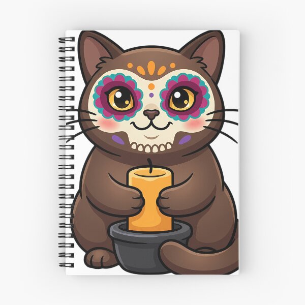 Item preview, Cute Sugar Skull Burmese Cat with an Unlit Marigold Candle designed and sold by pumsquare.