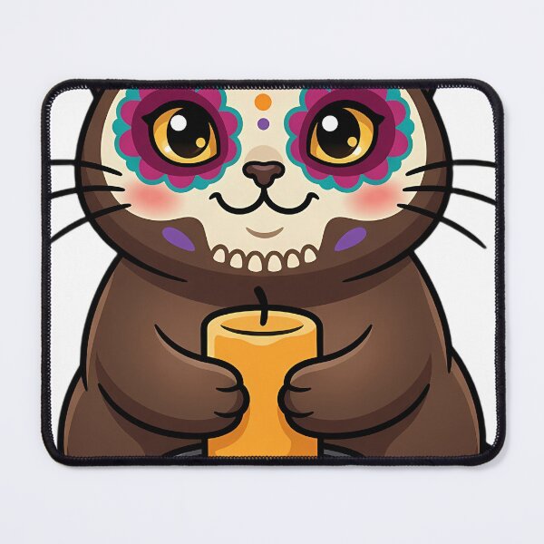 Item preview, Cute Sugar Skull Burmese Cat with an Unlit Marigold Candle designed and sold by pumsquare.
