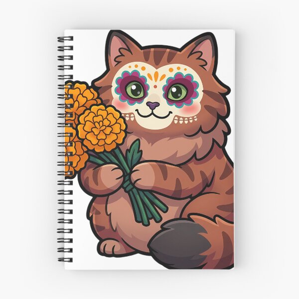 Item preview, Cute Sugar Skull Siberian Cat with a Marigold Bouquet designed and sold by pumsquare.