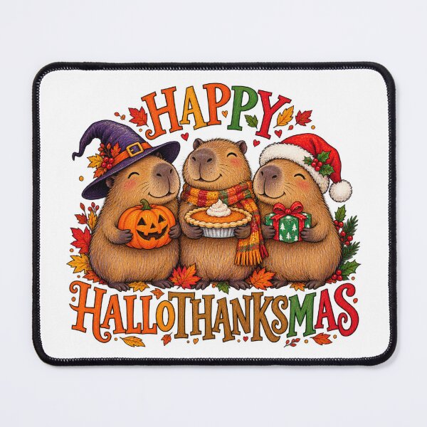 Item preview, Happy Hallothanksmas Capybaras Celebrating Three Fall Holidays designed and sold by skyartdesign.