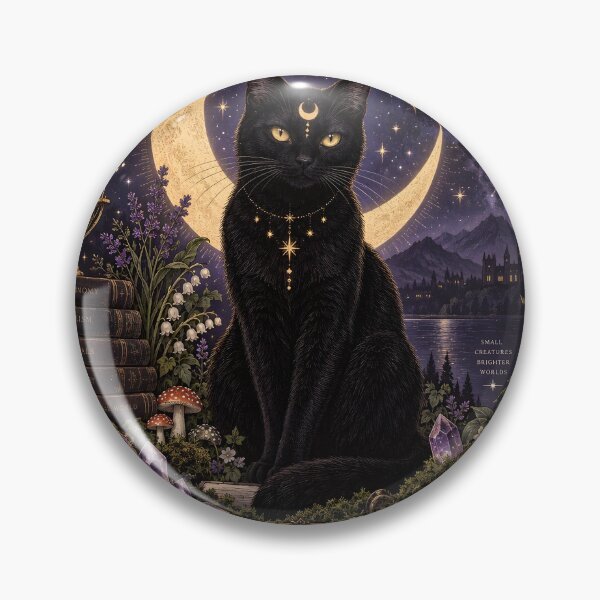 Item preview, Mystic Moonlight Cat: Celestial Black Cat Among Crystals & Crescent Moon designed and sold by DoReMiStudio.