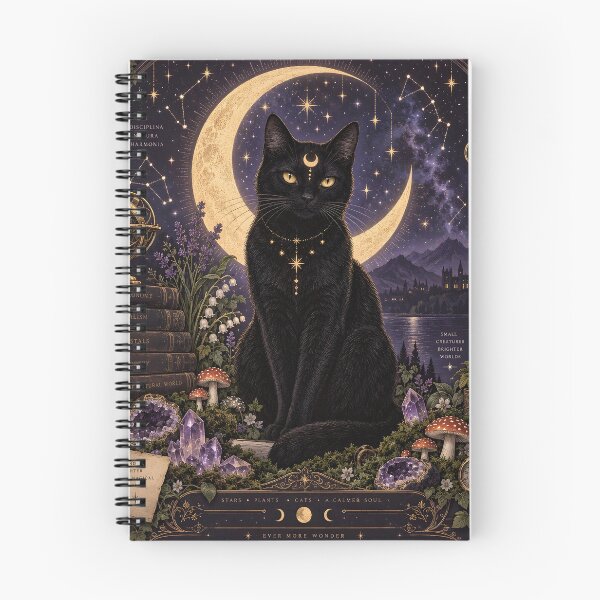 Item preview, Mystic Moonlight Cat: Celestial Black Cat Among Crystals & Crescent Moon designed and sold by DoReMiStudio.