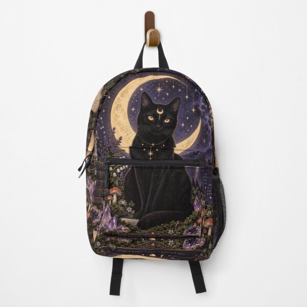 Item preview, Mystic Moonlight Cat: Celestial Black Cat Among Crystals & Crescent Moon designed and sold by DoReMiStudio.