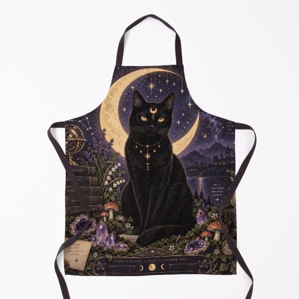Item preview, Mystic Moonlight Cat: Celestial Black Cat Among Crystals & Crescent Moon designed and sold by DoReMiStudio.
