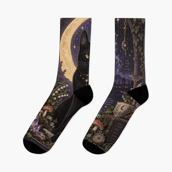 Item preview, Mystic Moonlight Cat: Celestial Black Cat Among Crystals & Crescent Moon designed and sold by DoReMiStudio.