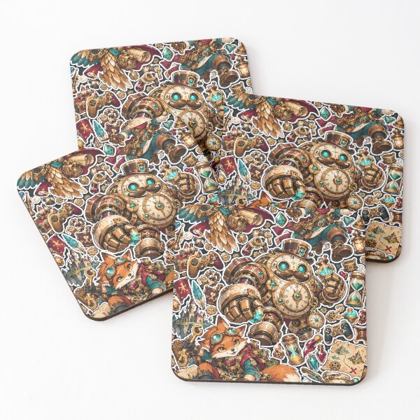 Item preview, Steampunk Animals Sticker Pack Fox Owl Gamer Art designed and sold by Inked Legacy.