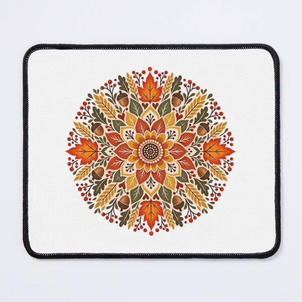 Item preview, Autumn Folk Art Mandala with Leaves and Berries designed and sold by skyartdesign.
