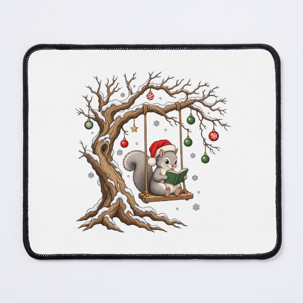 Item preview, Christmas Reading Squirrel on a Winter Tree Swing designed and sold by skyartdesign.