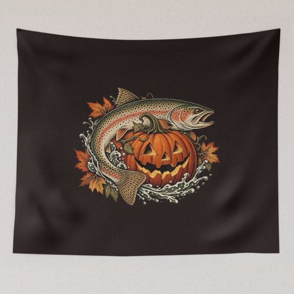 Item preview, Spooky Trout Fish Pumpkin Fall Fishing Halloween Fisherman Art designed and sold by mari-kayden.
