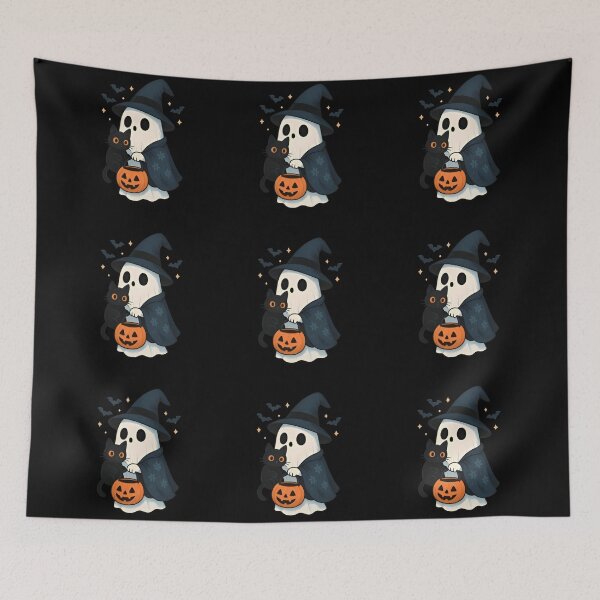 Item preview, Cute Witch Ghost with Black Cat & Pumpkin Halloween Trick-or-Treat designed and sold by Zizo-DR44.