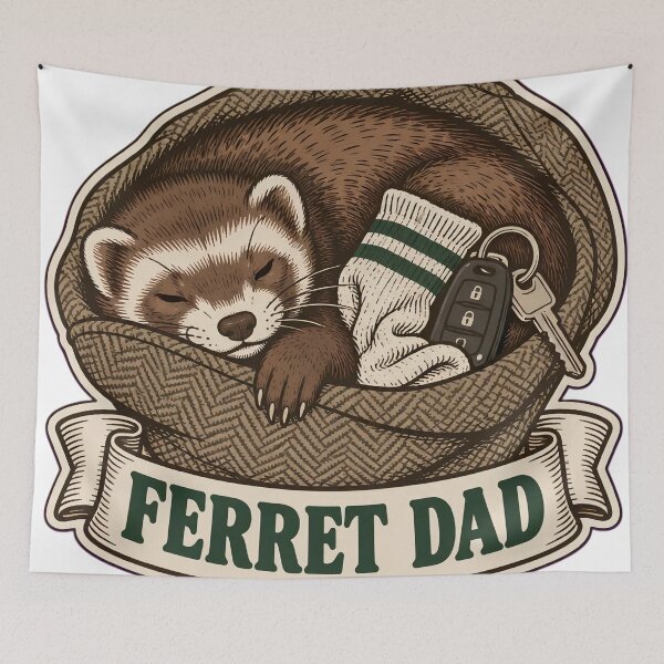 Item preview, Ferret Dad Vintage Crest | Funny Ferret Sleeping in Flat Cap with Stolen Sock designed and sold by StickyGuys.