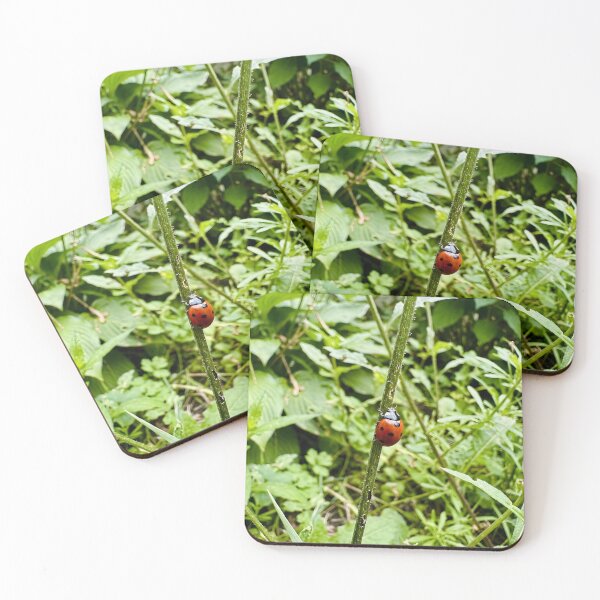 Item preview, Red Ladybug Climbing Tall Green Plant Stem designed and sold by donekerry.