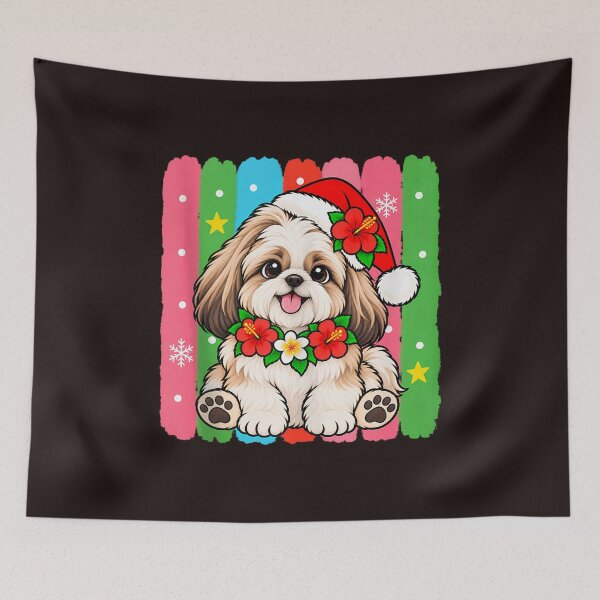 Item preview, Shih Tzu Tropical Christmas Santa Hat Hibiscus Floral Dog designed and sold by mari-kayden.