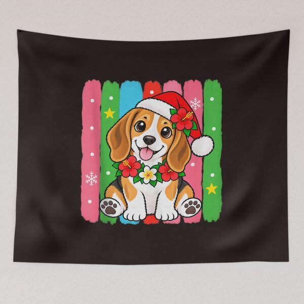 Item preview, Beagle Tropical Christmas Santa Hat Hibiscus Floral Dog designed and sold by mari-kayden.