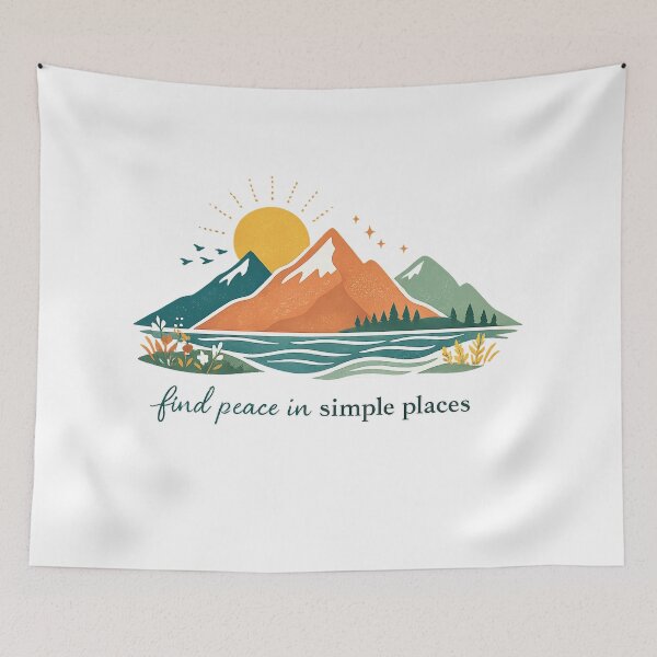 Item preview, Find Peace in Simple Places Mountain Lake Nature Mindfulness Quote Art designed and sold by inkoutninja.