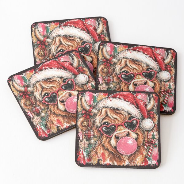 Item preview, Highland Cow Santa Hat Christmas Bubblegum Heart Sunglasses designed and sold by mari-kayden.