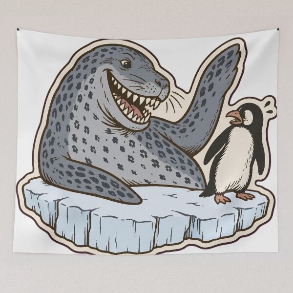 Item preview, Leopard Seal | Grinning Antarctic Seal and Worried Penguin Funny Die Cut designed and sold by StickyGuys.