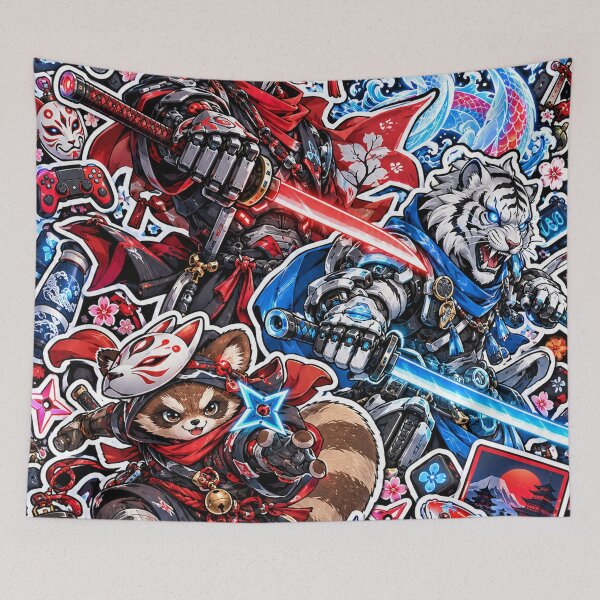 Item preview, Cyber Samurai Gamer Sticker Pack Tanuki Tiger Art designed and sold by Inked Legacy.