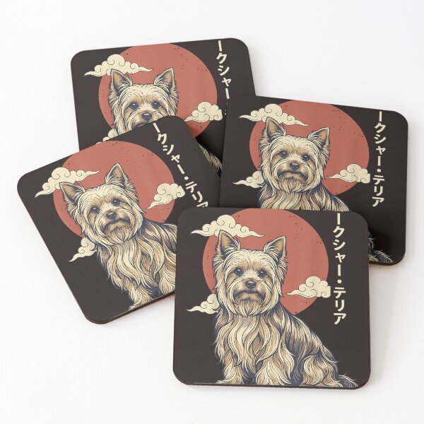 Item preview, Yorkshire Terrier Japanese Aesthetic Red Sun Dog Art designed and sold by mari-kayden.