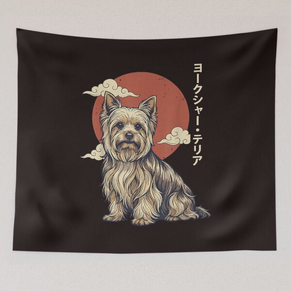 Item preview, Yorkshire Terrier Japanese Aesthetic Red Sun Dog Art designed and sold by mari-kayden.