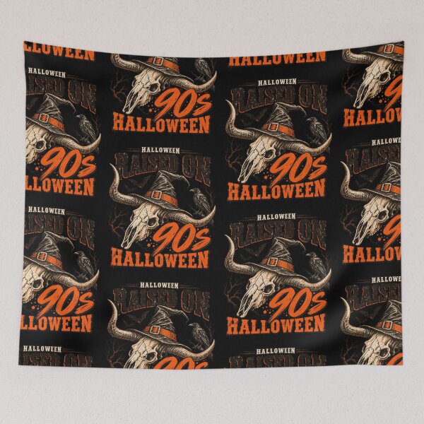 Item preview, Raised On 90s Halloween Western Bull Skull Witch Hat Spooky Autumn Graphic designed and sold by CaChimShop.