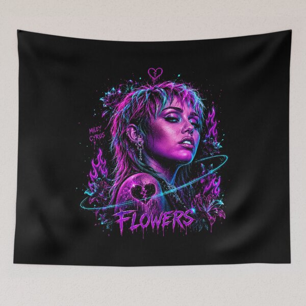 Item preview, Miley Cyrus Flowers Neon Portrait designed and sold by JMS-Artvintage.