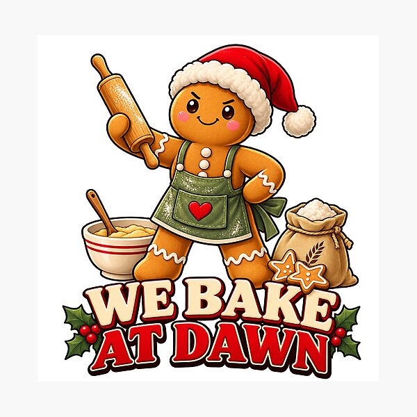 Item preview, We Bake at Dawn Christmas Gingerbread Baker designed and sold by skyartdesign.