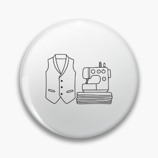 Item preview, An illustration of waistcoat beside a sewing machine with fabric swatches designed and sold by rasagamastore.