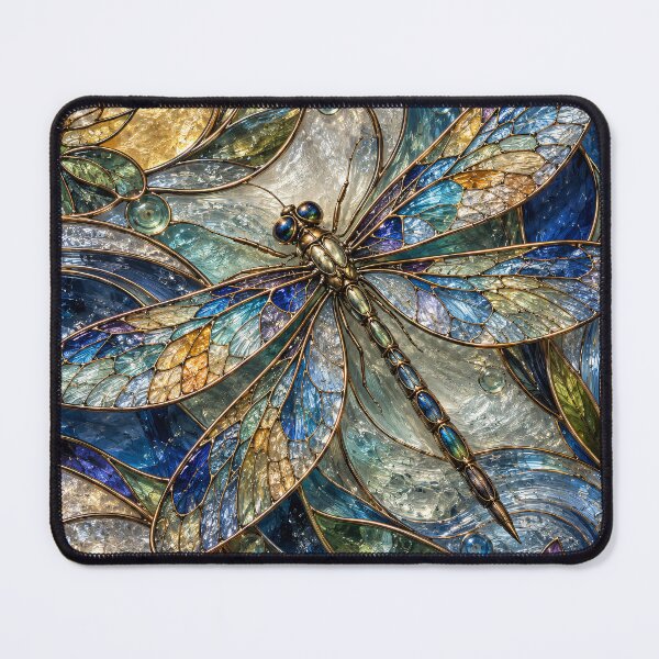 Item preview, Stained Glass Dragonfly in Jewel Tones – Art Nouveau Nature Art Print designed and sold by Kaleidoscope Print.