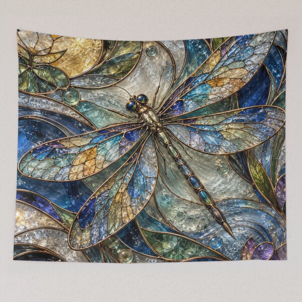 Item preview, Stained Glass Dragonfly in Jewel Tones – Art Nouveau Nature Art Print designed and sold by Kaleidoscope Print.