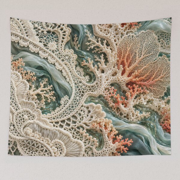 Item preview, Lace Coral Reef in Seafoam Green – Coastal Textile Ocean Art Print designed and sold by Kaleidoscope Print.