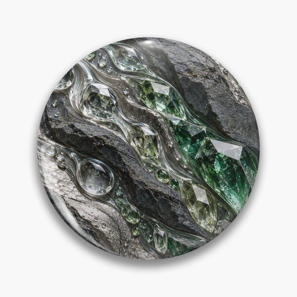 Item preview, Emerald Crystals in Liquid Silver and Black Stone – Luxury Geode Abstract Art Print designed and sold by Kaleidoscope Print.