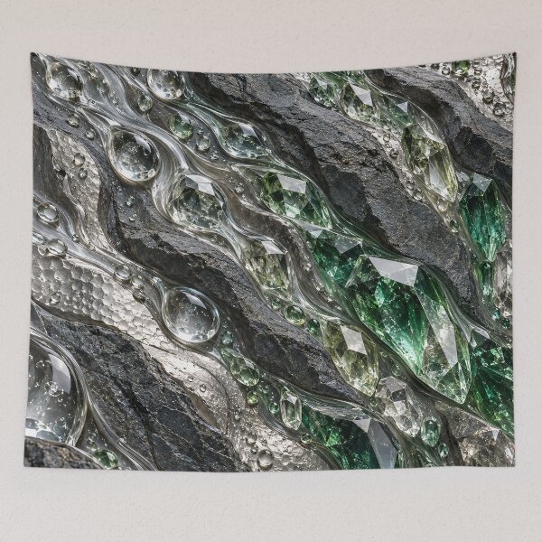 Item preview, Emerald Crystals in Liquid Silver and Black Stone – Luxury Geode Abstract Art Print designed and sold by Kaleidoscope Print.