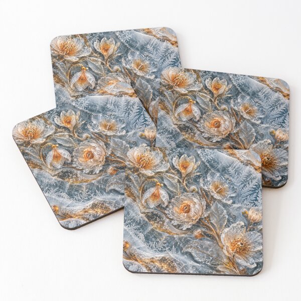 Item preview, Frozen Crystal Flowers with Golden Veins – Luxury Winter Botanical Art Print designed and sold by Kaleidoscope Print.