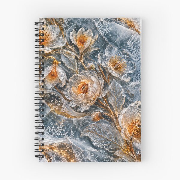 Item preview, Frozen Crystal Flowers with Golden Veins – Luxury Winter Botanical Art Print designed and sold by Kaleidoscope Print.