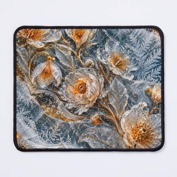 Item preview, Frozen Crystal Flowers with Golden Veins – Luxury Winter Botanical Art Print designed and sold by Kaleidoscope Print.