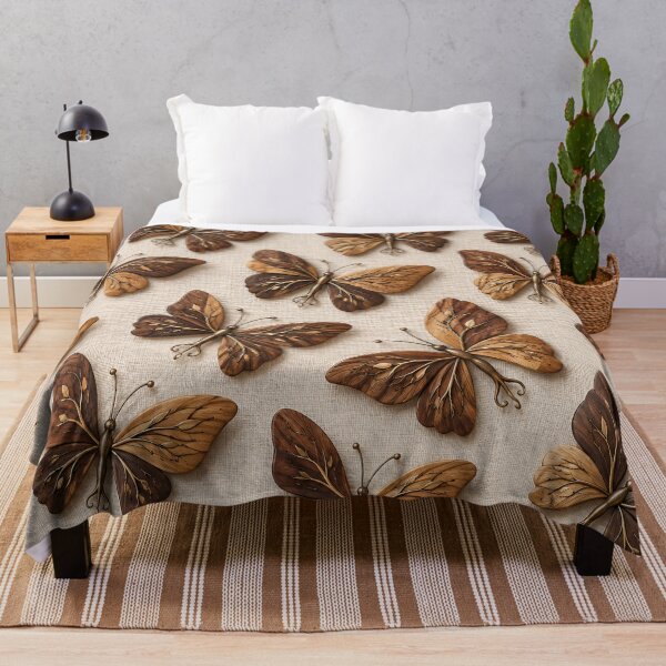 Item preview, Wooden Butterflies with Golden Botanical Inlays – Elegant Nature Pattern designed and sold by Kaleidoscope Print.