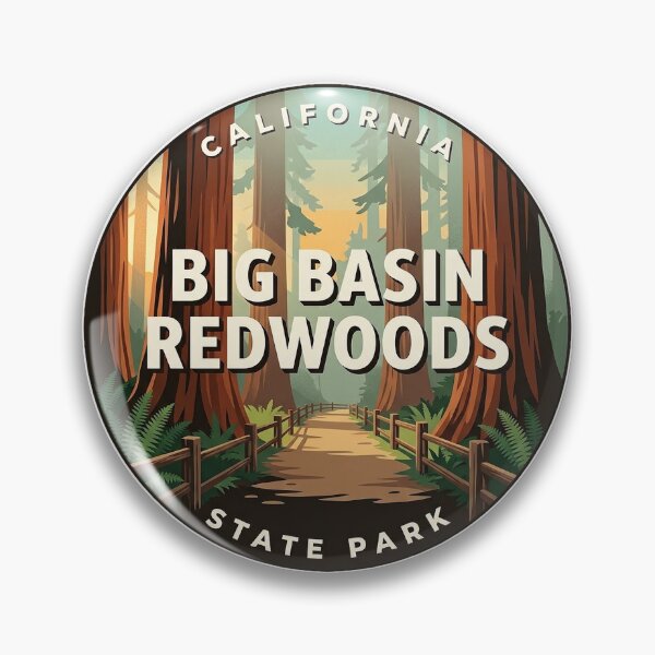 Item preview, Big Basin Redwoods State Park Trail Round Badge Sticker California designed and sold by DetourDgn.