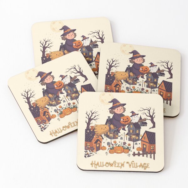 Item preview, Cute Halloween Village Witch on Broom with Ghost  designed and sold by Dhiraaj.