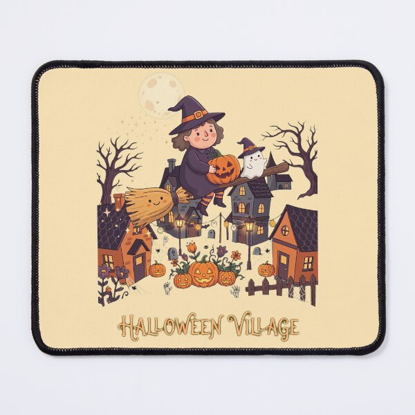 Item preview, Cute Halloween Village Witch on Broom with Ghost  designed and sold by Dhiraaj.