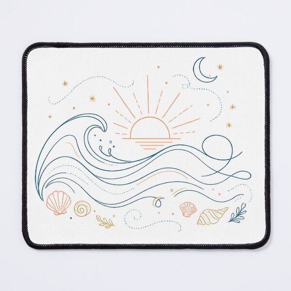 Item preview, Ocean Waves Sunrise Moon and Seashells Coastal Celestial Line Art designed and sold by inkoutninja.
