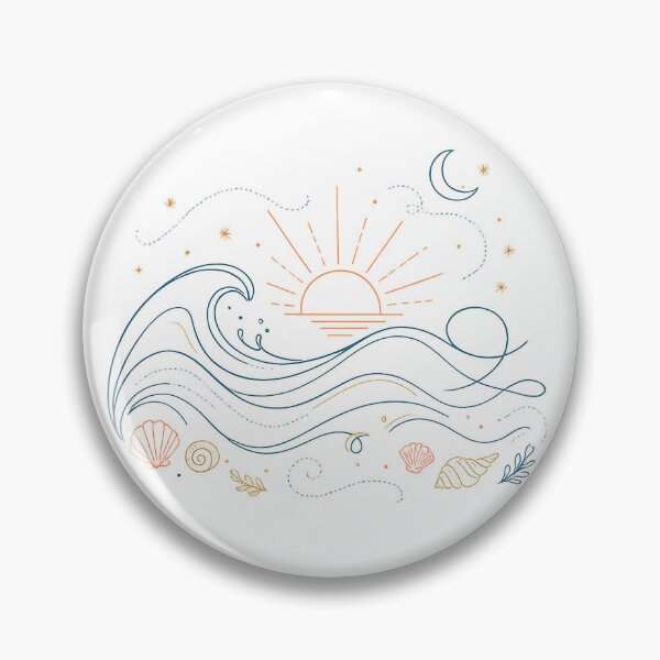 Item preview, Ocean Waves Sunrise Moon and Seashells Coastal Celestial Line Art designed and sold by inkoutninja.